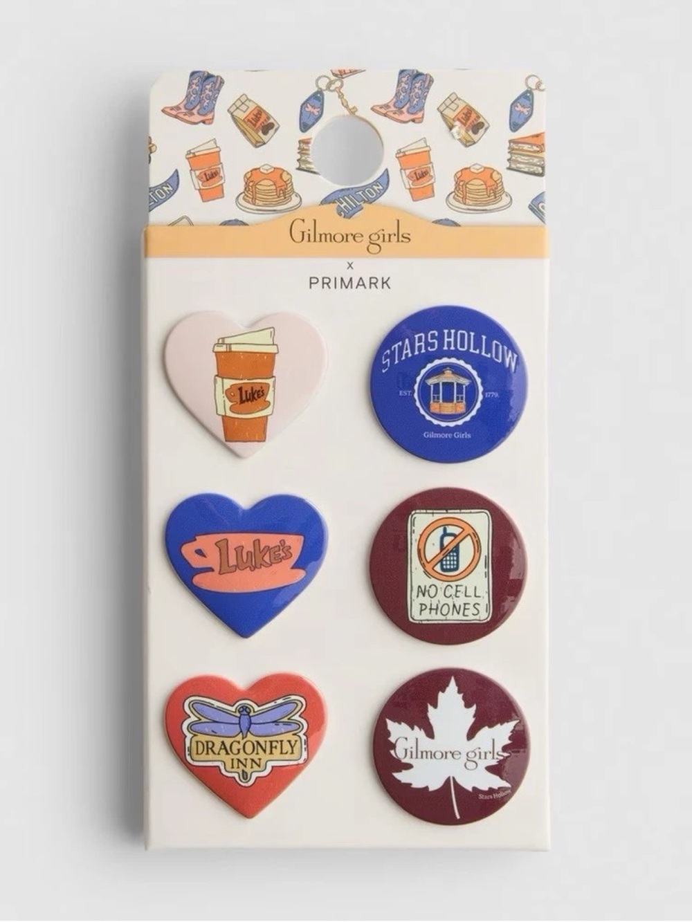 Primark Gilmore Girls pin Set – Blue, Pink, Red, Maroon